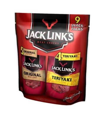 Jack Link-s Beef Jerky Variety Pack Includes Original and Teriyaki Flavors. On the Go Snacks. 13g of Protein Per Serving. 9 Count of 1.25 Oz Bags
