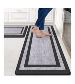 Mattitude Kitchen Mat 2 PCS Cushioned Anti-Fatigue Kitchen Rugs Non-Skid Waterproof Kitchen Mats and Rugs Ergonomic Comfort Standing Mat for Kitchen. Floor. Office. Sink. Laundry. Black and Gray